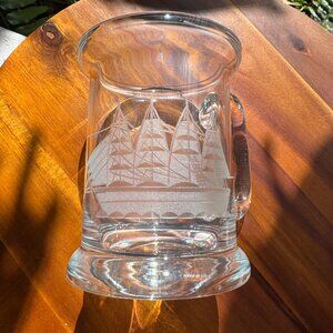 Vintage Toscany Clipper Ship Etched Beer Glass - Hand blown Nautical Barware Mug